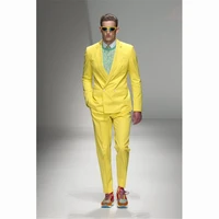 new stylish yellow men fashion casual suits notch lapel men grooming tuxedos party suits 2 pieces prom costume suits jacket pant