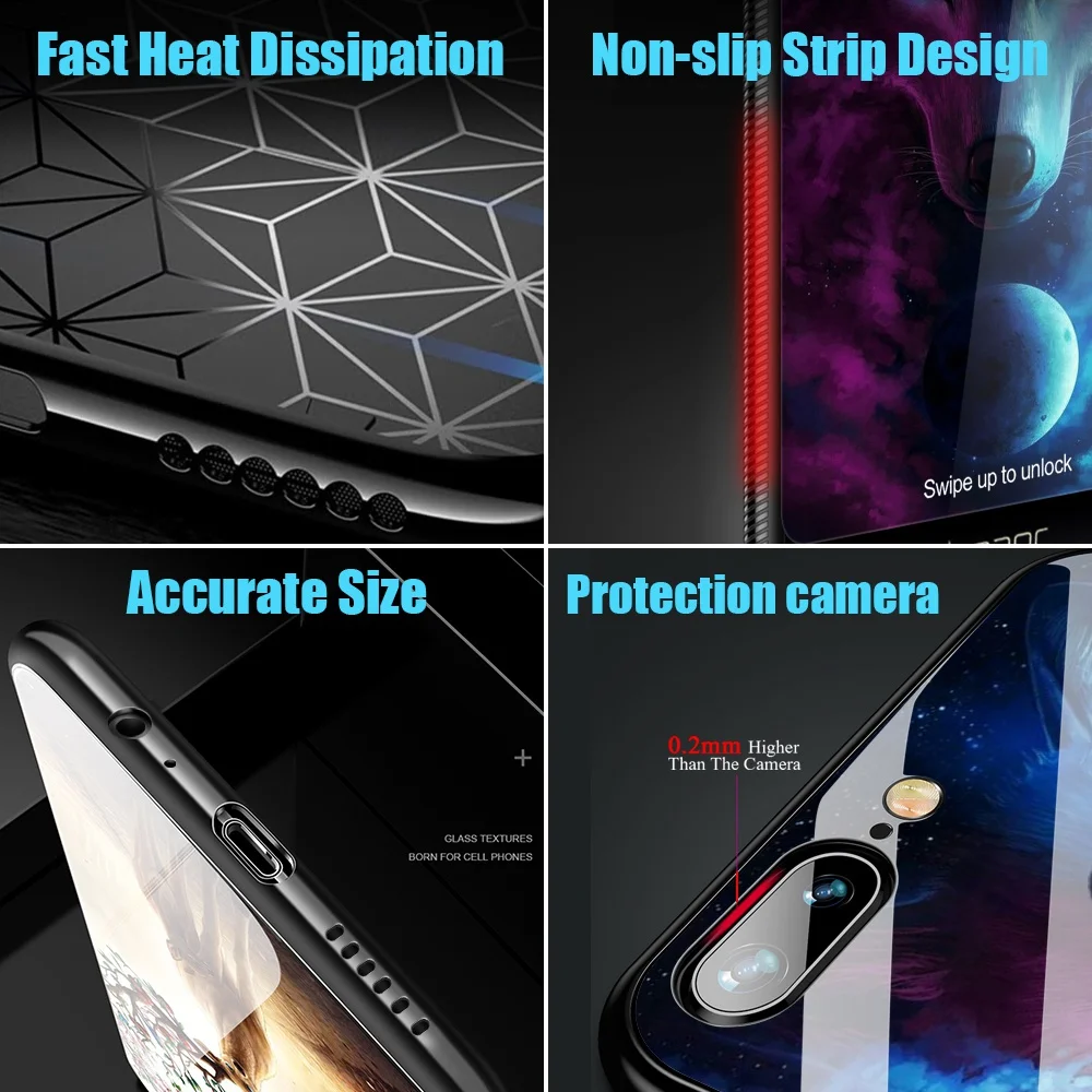 Чехол из закаленного стекла Hisomone Animal для Huawei P20 Lite Pro Mate 10 P Smart Enjoy 7S с узором на Honor 9