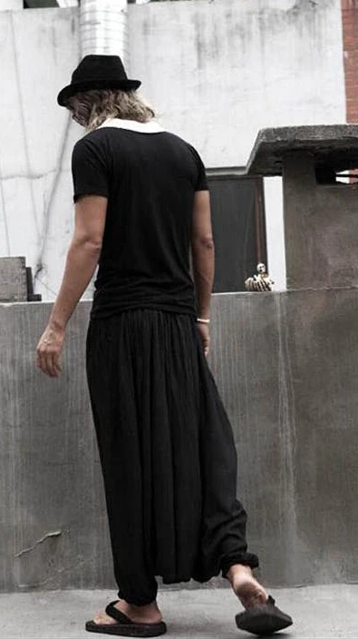 Брюки мужские льняные личная одежда для шоу модные уличные мешковатые штаны