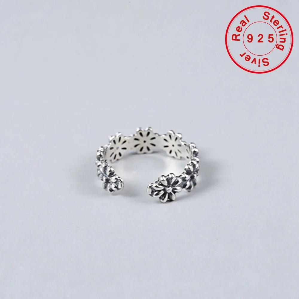 Женское кольцо из серебра 100% пробы с черным цветком | Украшения и аксессуары