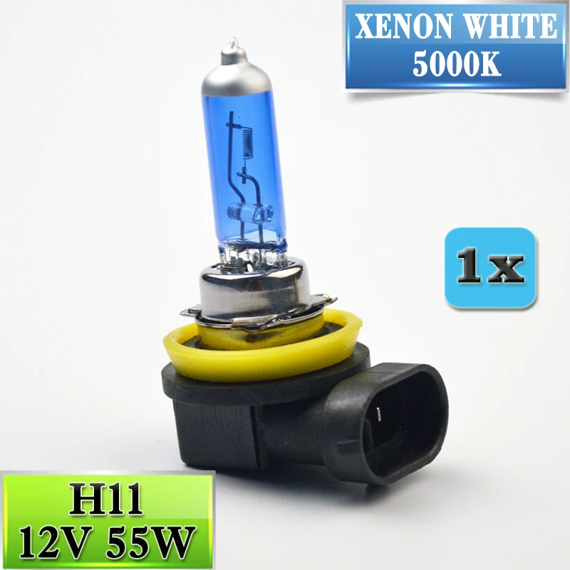Галогенная лампа H11 12V 55W супер белая 5000K кварцевая стеклянная ксеноновая