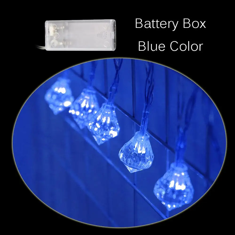 Blue(Battery Box) 10 светодиодный Светодиодный светильник с алмазной формой, мерцающие огни, украшение для свадебной вечеринки, Сказочная гирлянда для праздника, Рождества, IQ - Испускаемый цвет: Blue(Battery Box)