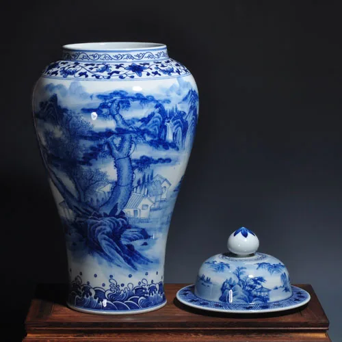 Античная ручная роспись синий и белый фарфор банку вообще Jingdezhen керамическая ваза для цветов украшения