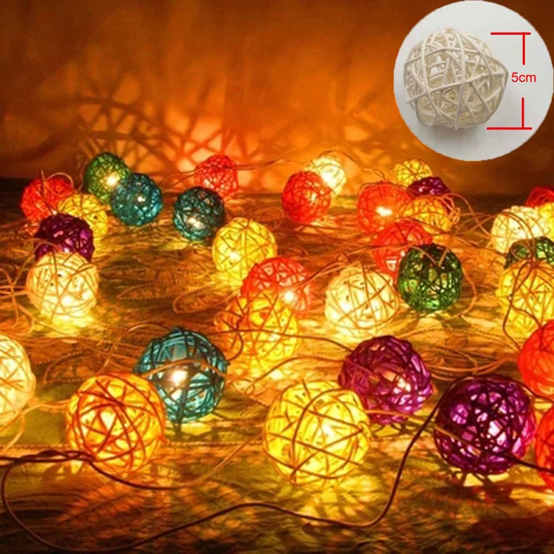 

5M/10m LED Christmas Lights Outdoor Indoor Decorative Lights 5cm Rattan Balls Led String Fairy Holiday Lights Garlands For Tent