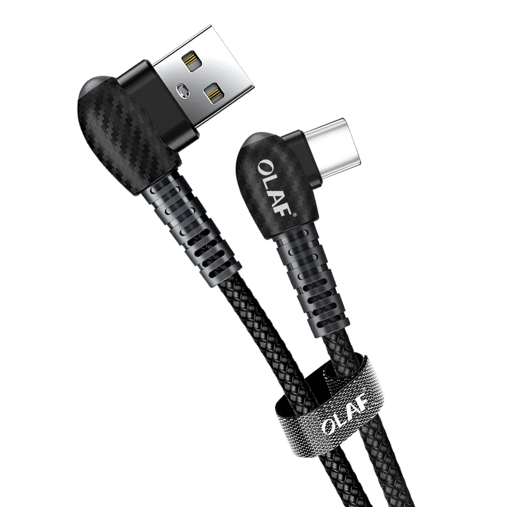Black Олаф 90 градусов 2.4A usb type C кабель для samsung s9 huawei mate 20 Pro Xiaomi Быстрая зарядка USBC usb-c type-c кабель для передачи данных - Цвет: Black
