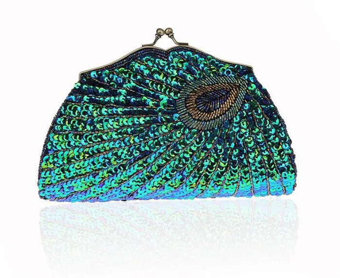 2018 клатч с павлином синий зеленый золотой вышитыми блестками женская вечерняя