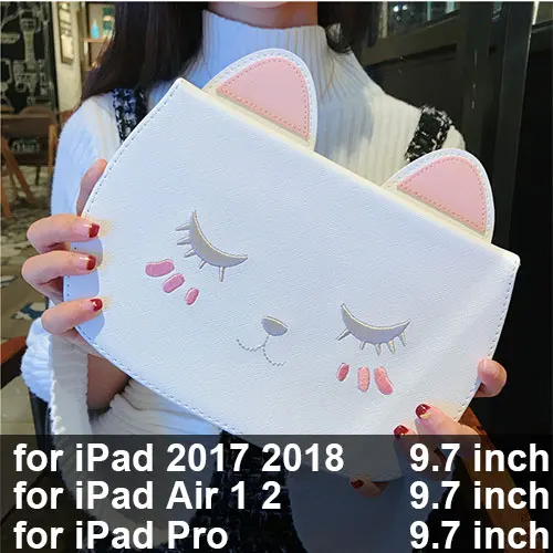 Чехол-подставка для планшета с милым котом из искусственной кожи для Apple iPad 4 9,7 Air 2 3 Pro 11 10,5 Mini 4 5 защитный чехол с Откидывающейся Крышкой - Цвет: White