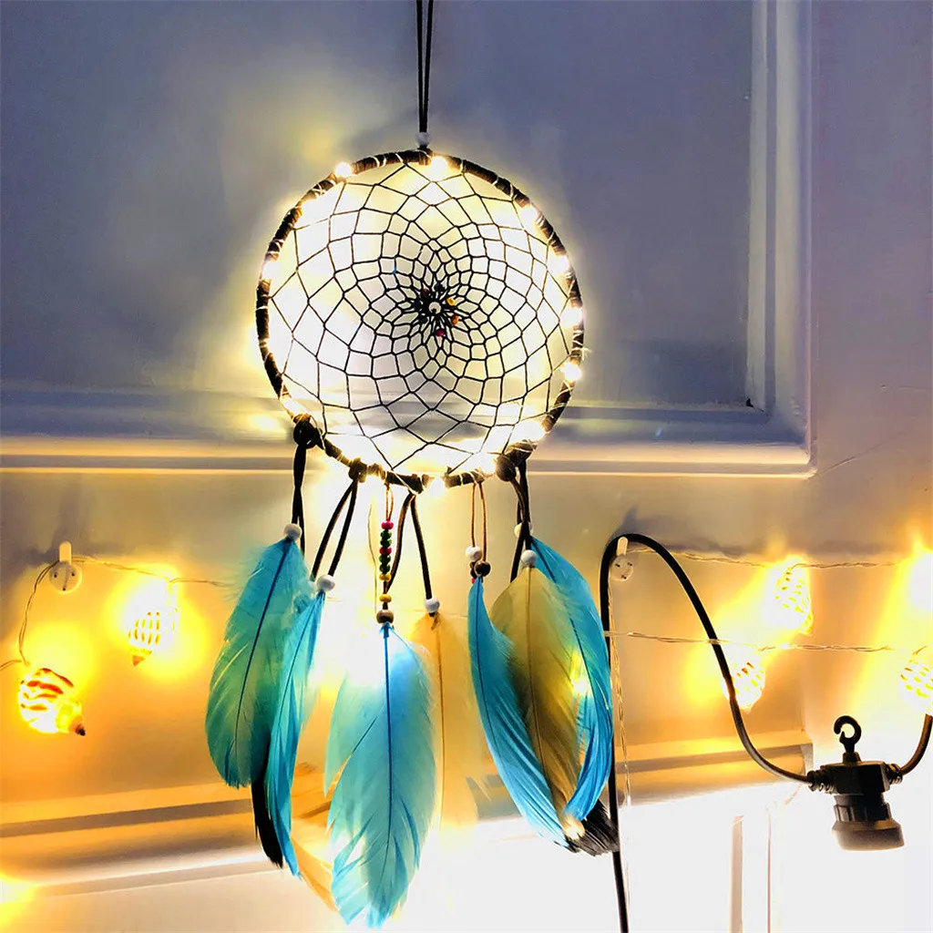 1 шт. Ловец снов креативный diy подвесной орнамент светодиодный Ловцы снов ручной работы традиционное перо висячие дома Подарочное настенное украшение