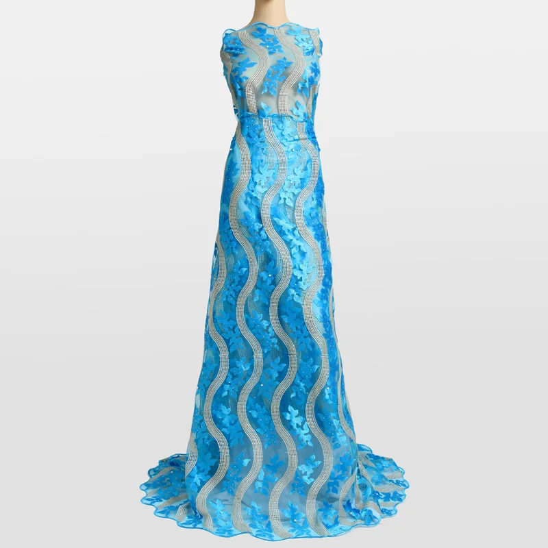 FL0218 Т-синий Нигерийские Emboridered Кружевной Ткани Тюль Французский Кружева С