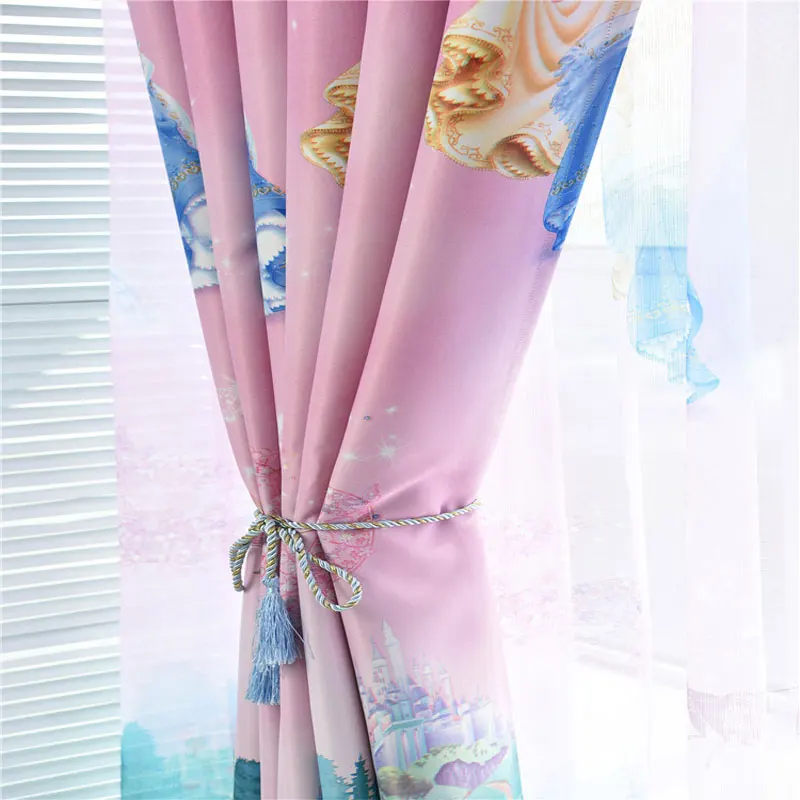 Розовые зеленые занавески с мультяшным рисунком для девочек принцесса детская