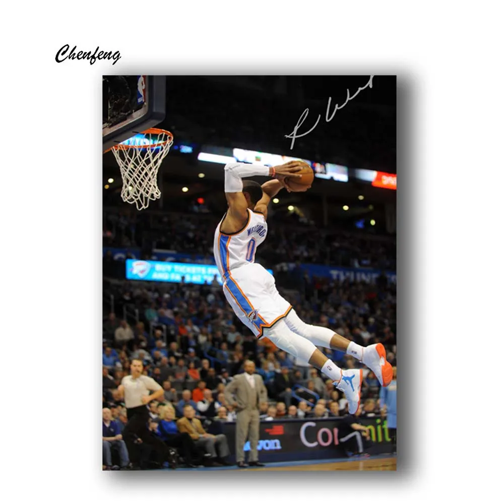 NBA Westbrook slam dank Oklahoma City Thunder Настенная картина холст Художественная печать