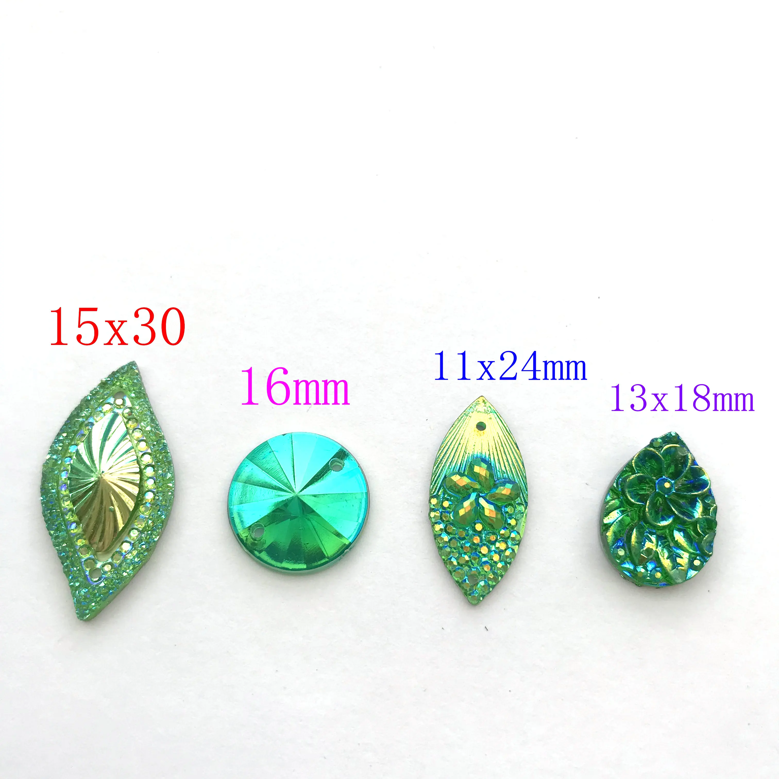 Разноцветные декоративные стразы из смолы с 2 отверстиями 100 шт. Пришивные