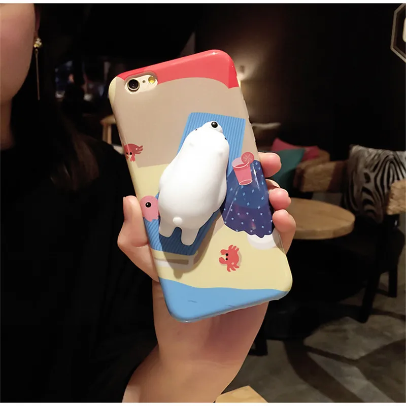 SEVENQI Squishy Phone Case for iPhone 7 6 6S Plus Finger Pinch 3D Cute Soft Silicone Panda Pappy Cat Seal Kitty Cover Coque |