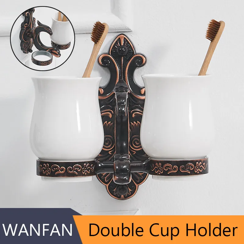Double Cup Holder Аксессуары для ванной черный Кисточки ED Для ванной чашки и стакан держатели Европа Туалет Кисточки держатель Полотенца бар Держатели бумаги ткань крюк wf-88800 - Цвет: Double Cup Holder