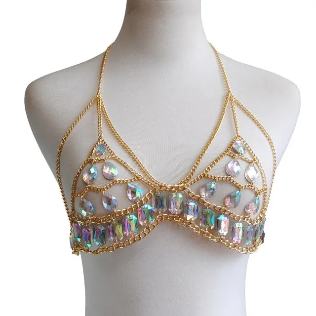 Gold bra Стразы в стиле бохо, бюстгальтер, цепочка для тела, черная кисточка, бикини, набор, сексуальный, летний, акриловый, ювелирное изделие для тела для женщин и девушек - Окраска металла: Gold bra