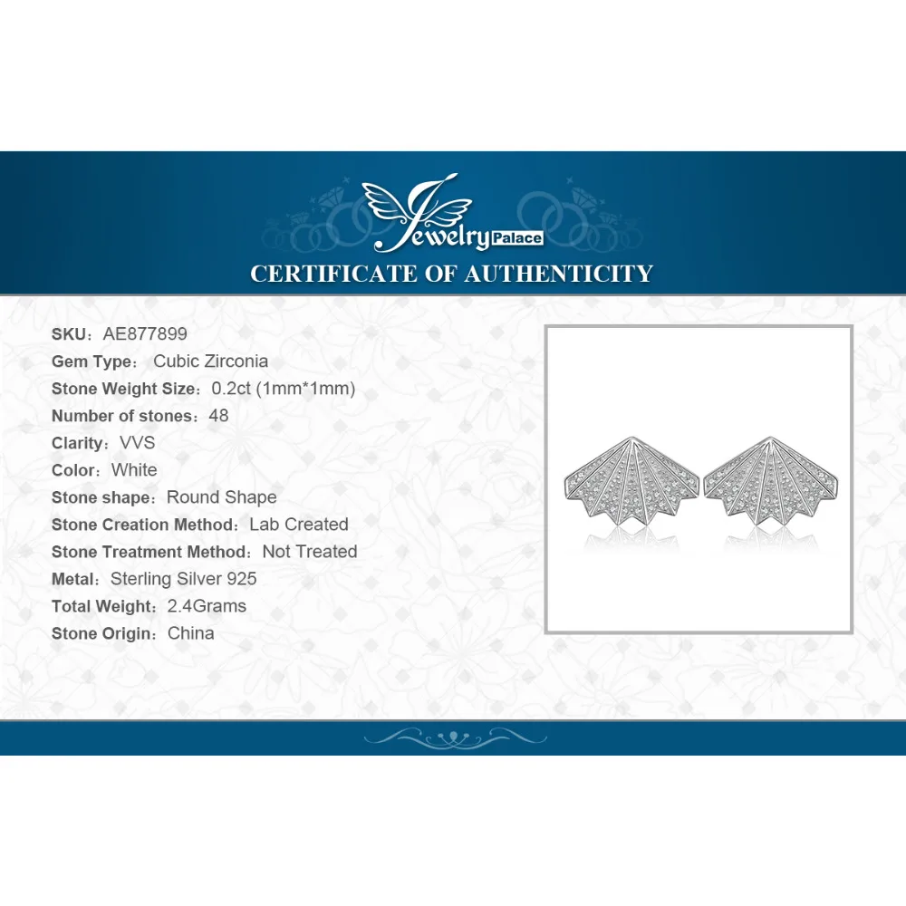 JewelryPalace веер 0.2ct кубического циркония серьги серебро 925 Изящные ювелирные подарок