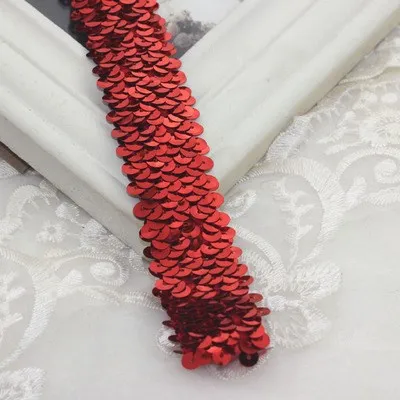 Red Кружевная лента с отделкой пайетками 3 см, 3 ряда, эластичная Одежда для танцев, занавеска для рукоделия, пайеток, швейный декор, аксессуары для самостоятельной сборки, 1 м - Цвет: Red