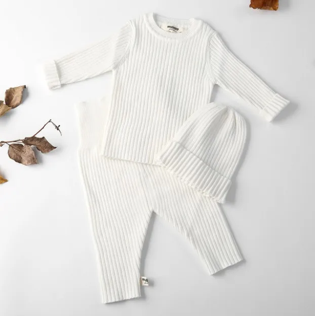 3 шт./компл. осенне зимняя одежда для маленьких девочек вязаный свитер в рубчик