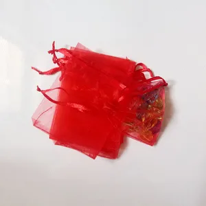 Красная Сумка из органзы, 100 шт., упаковка для ювелирных изделий, сумка для ювелирных изделий, подарочные сумки, свадебная сумка на шнурке, Женские Подарочные сумки для хранения