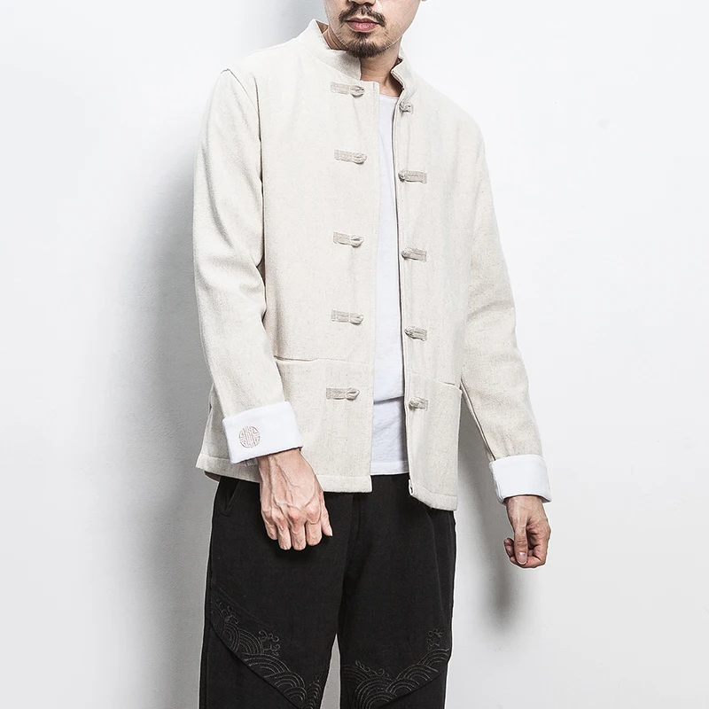 Мужская традиционная хлопковая рубашка с коротким рукавом костюм Тан винтажное