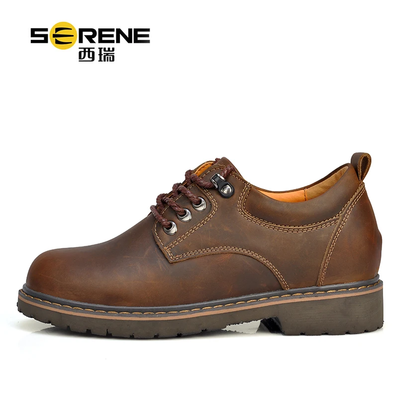 Height Increasing Spring Autumn New Split Leather Shoes For Men Lace-up Waterproof Causal Footwear Anti-slip Men's Big Size Shoe | Обувь