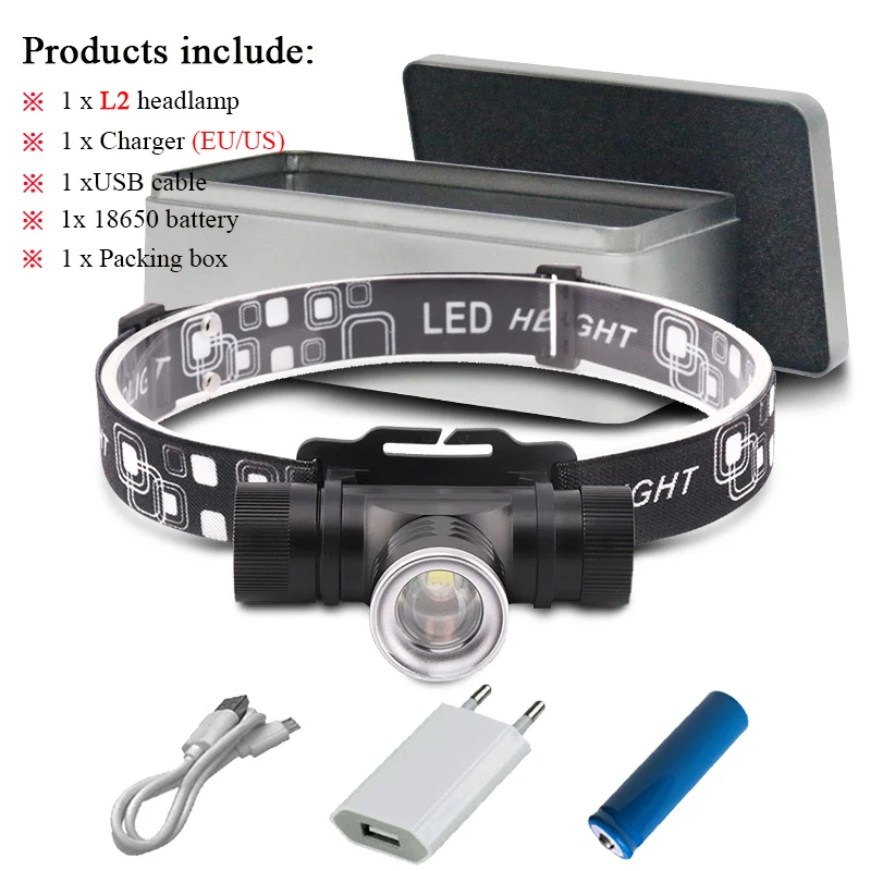 usb head lamp B-BOX Походная usb налобный фонарь с 18650 зумом xm l2 светодиодный Перезаряжаемый Фонарь налобный фонарь светодиодный налобный фонарь t6 Водонепроницаемый Головной фонарь - Испускаемый цвет: usb head lamp B-BOX