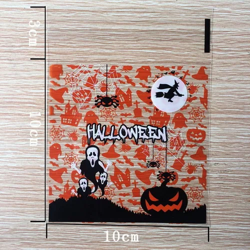 10x10cm 100 шт мультистайл мультфильм Хэллоуин Рождественские подарки Самоклеющиеся пластиковые пакеты для бисквит печенье день рождения конфеты торт посылка - Цвет: 10x10cm
