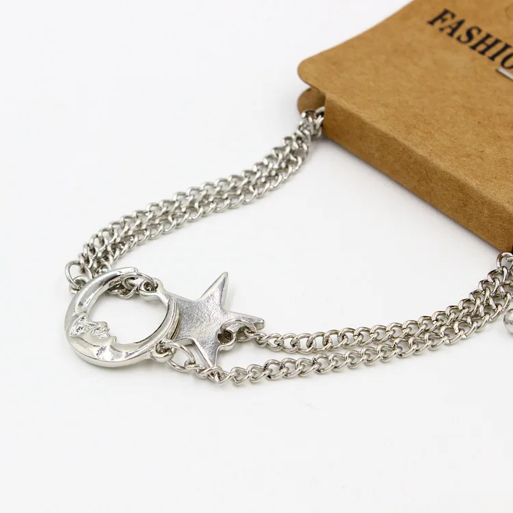 2pc/1set korean boho women hand chains jewelry gold silver plated moon star carving bangle bracelet pulseira | Украшения и