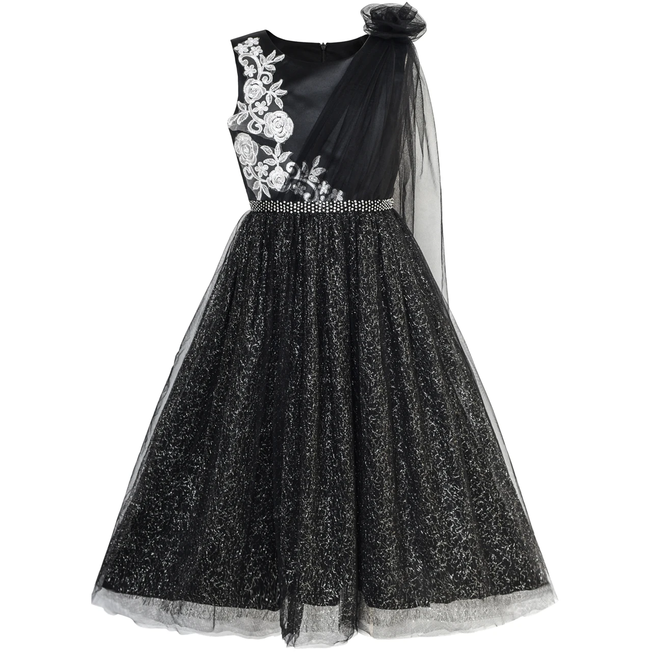 Girls Dress Black Sparkling Tulle Lace Party Prom Gown 2020 Summer Princess Wedding Dresses Kids Clothes Size 6-12 Carnival | Детская