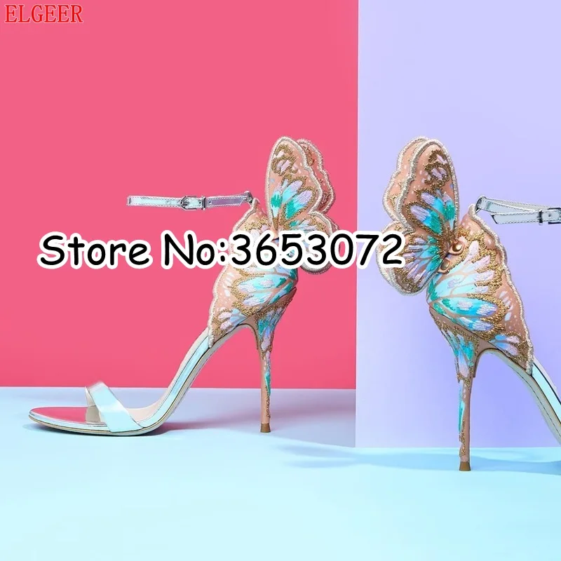 Emberoidery Multicolor Brand Style Wings Sandals Patchwork Open Toe Buckle Strap High Heels Fashion Stiletto Pumps Woman | Обувь