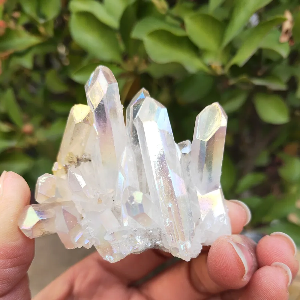 70grams natural white angel aura crystal cluster electroplating Titanium coating quartz cluster stone Healing