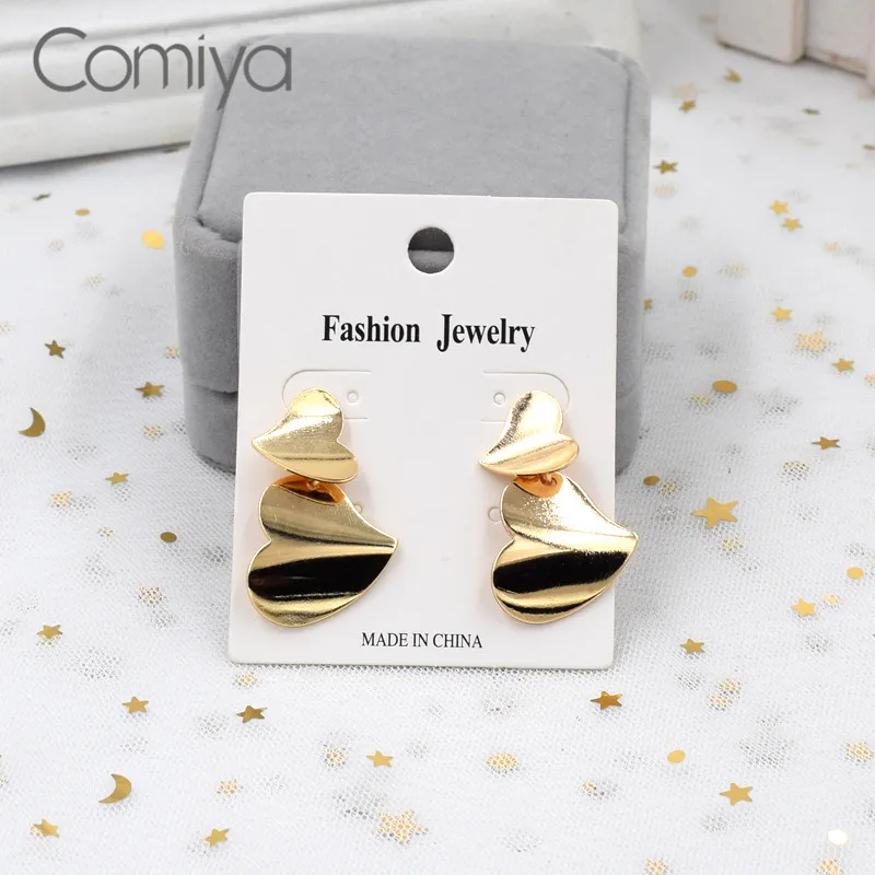 Женские длинные висячие серьги Comiya золотистые Серебристые с сердечками |
