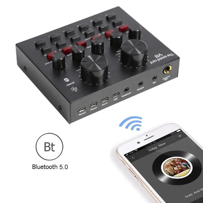 V8 аудио Внешняя USB гарнитура микрофон K песня прямая трансляция Звуковая карта для мобильного телефона компьютера ПК