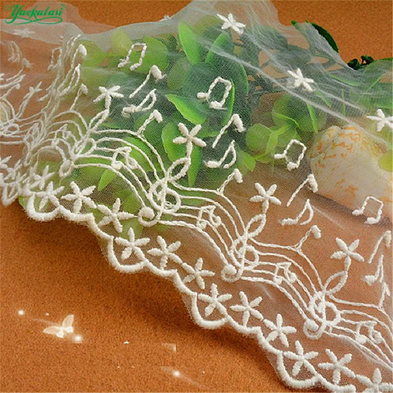 

YACKALASI 14 Yds Cotton Embroidery Lace Scalloped Lace Fabrics Music Notes Appliqued DIY Garment Accessories Free Shipping 13CM