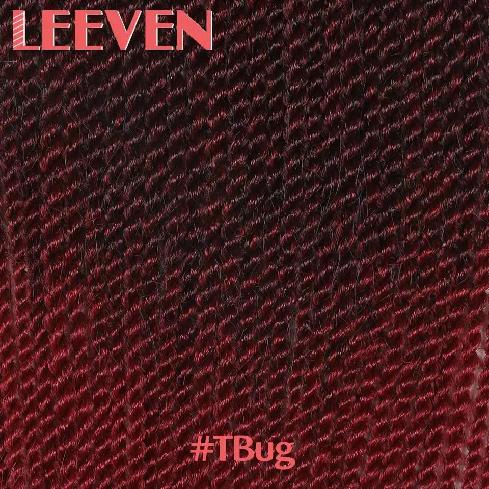 T1B/бордовый Leeven 10, 14, 18, 22 дюйма, 30 прядей, Сенегальские, крученые, вязанные крючком волосы, синтетические плетеные волосы для наращивания, высокотемпературное волокно, 1 шт - Цвет: T1B/бордовый