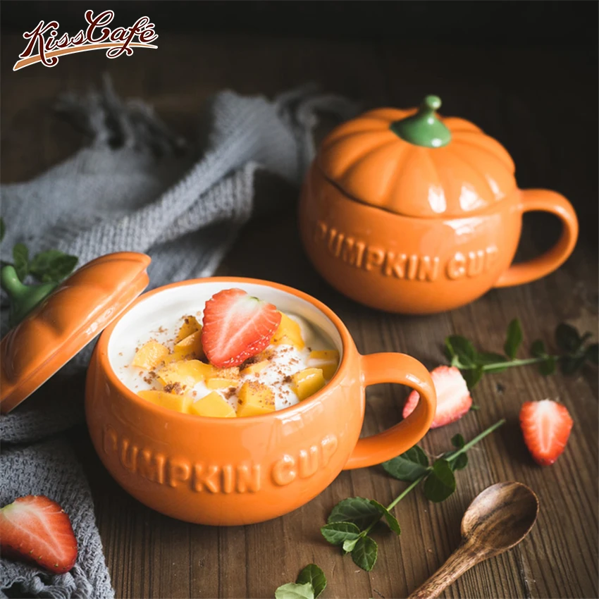 1 шт., милая кофейная кружка, керамическая чашка, чашка для питья с крышкой, молочные кружки, чашка для завтрака, овсянки, забавная тыква, чашка, подарок на Хэллоуин, caneca