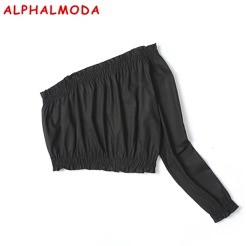 ALPHALMODA 2018 весенние женские блузки с одним рукавом и воротником косой сексуальные