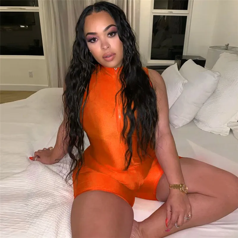 Сексуальная молния Bodycon комбинезон неоновый ночной клуб женские Комбинезоны