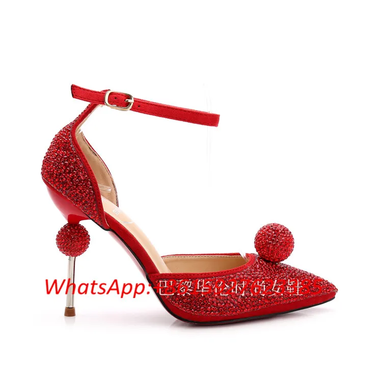 Элегантный Горный Хрусталь Пом Высокие Каблуки Мэри Джейн Лодыжки Ремень Насосы