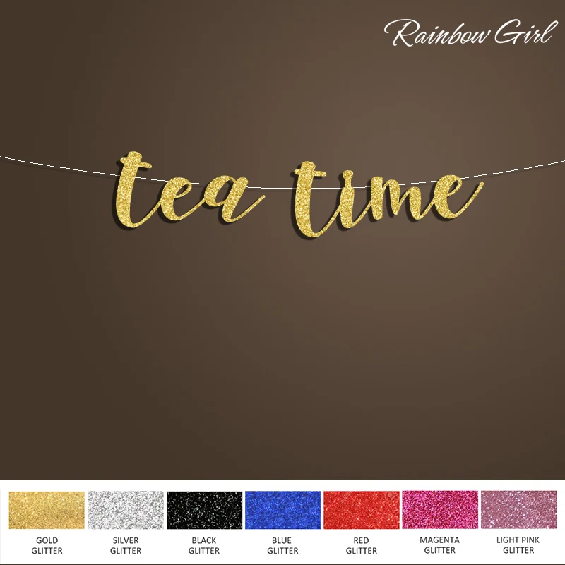 

Hot Gold Glitter Cursive Letter- Tea Time Banner,Bridal Tea Party Sign Backdrop Decoration,Wedding Party Decorations Supplies