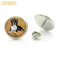 tafree vintage handmade glass art lovely dog photo stud earrings for women charms fashion dog lovers jewelry cute gifts d1329