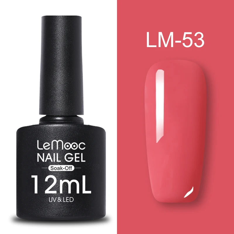 LM-53 LEMOOC, 12 мл, Гель-лак для ногтей, гибридный лак, все для маникюра, блеск для ногтей, верхнее Базовое покрытие, UV Vernis, Полупостоянный лак для ногтей - Цвет: LM-53