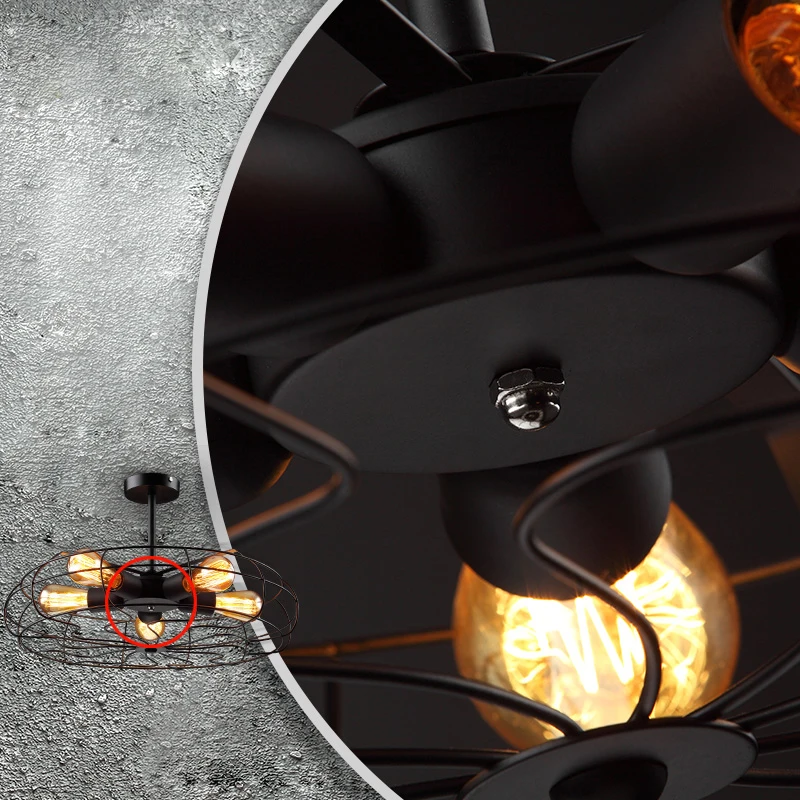 

American loft personality iron pendant light fixture home deco living room vintage fan 5 pcs e27 bulb black pendant lamp