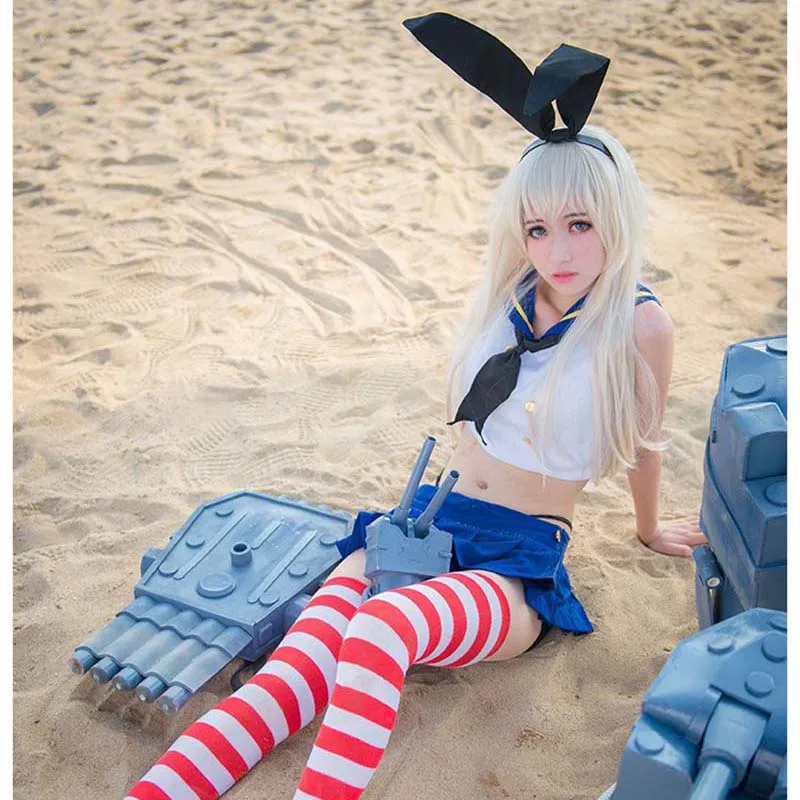 Милые аниме Kantai коллекция Shimakaze униформа моряка в морском стиле косплей носки для