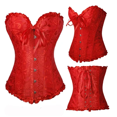 Brocade Red Сексуальный женский корсет в стиле стимпанк, готический корсет размера плюс, корсеты на шнуровке с косточками, Бюстье на талии, корсеты для коррекции фигуры, S-6XL - Цвет: Brocade Red