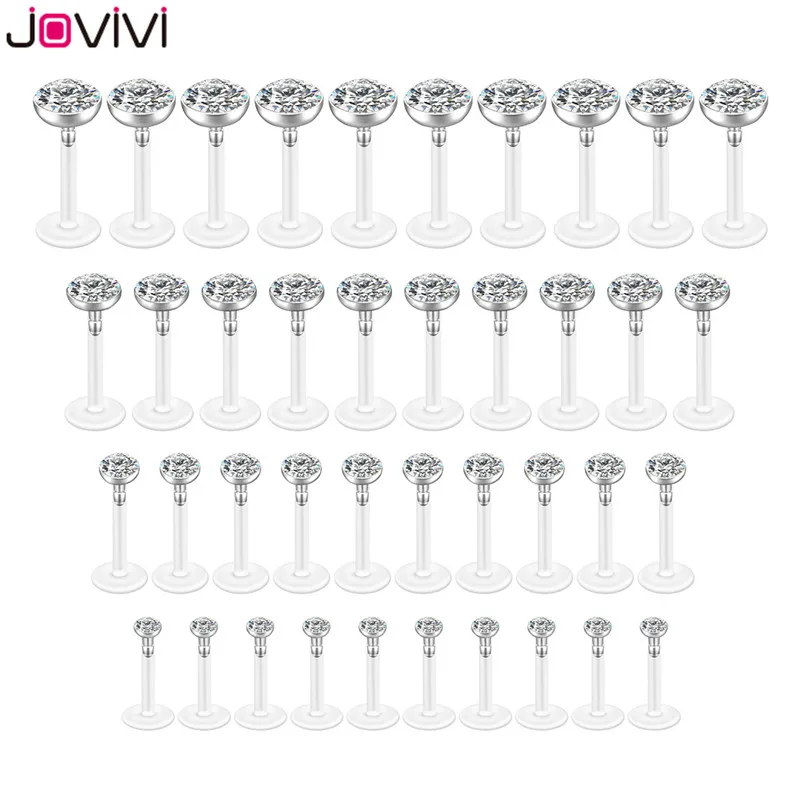 

Jovivi 16G UV Flexible Acrylic 3-5mm Cubic Zirconia Labret Monroe Lip Ring Tragus Helix Cartilage Earring Studs Barbell Piercing