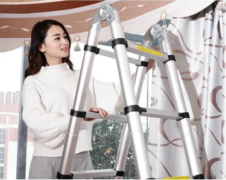 2m retractable folding aluminum herringbone ladder, multi-purpose home/library/engineering ladder