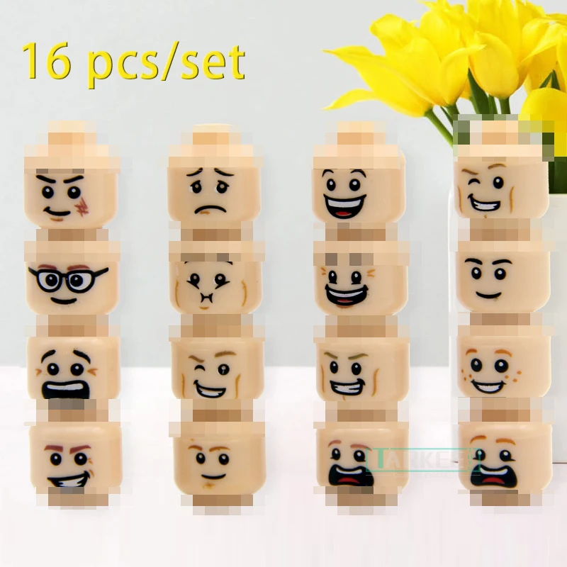 16pcs/lot Single Bricks Figure Face Head Expression Female/Male Joker Accessories Building Blocks Set Model Toys for Children | Игрушки и
