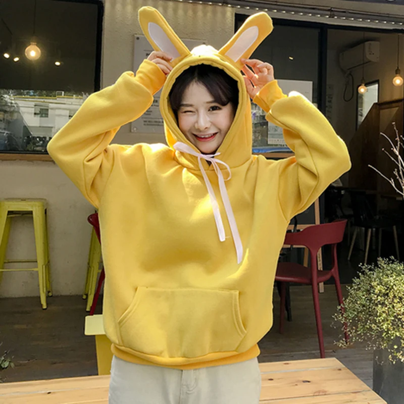 Kawaii толстовки женские с капюшоном корейский модный милый свитер осень розовый