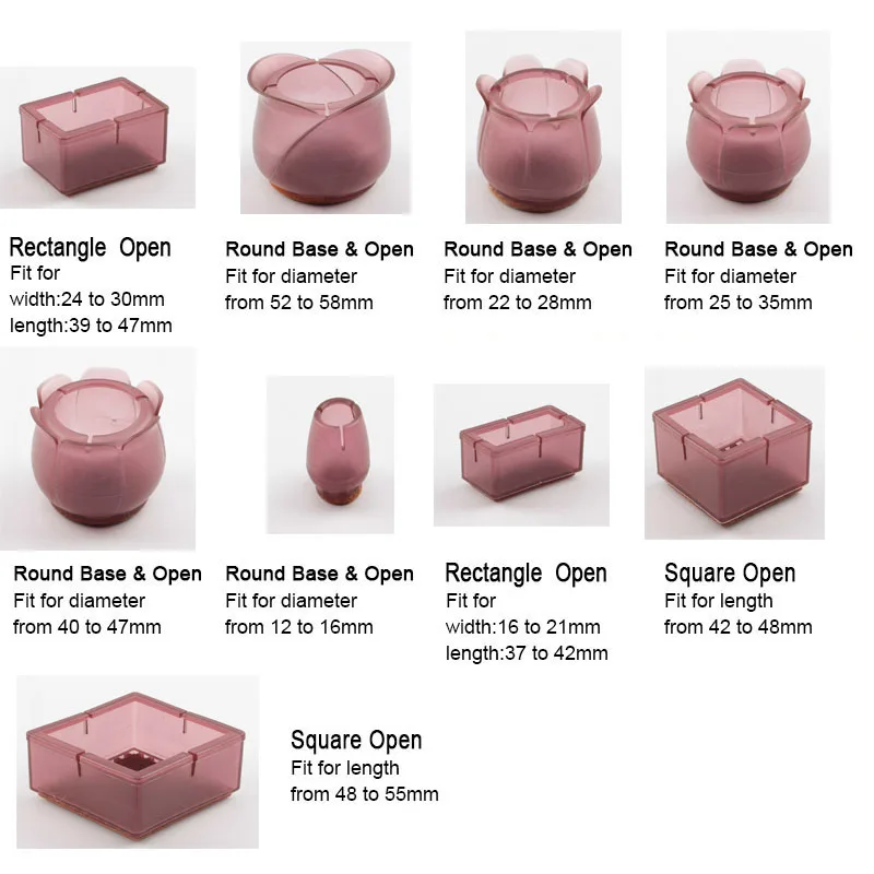 12Pcs Chair Leg Caps Assorted Round Square Rectangle Felt Silicone Floor Protector Furniture Table Feet Covers Dark Red